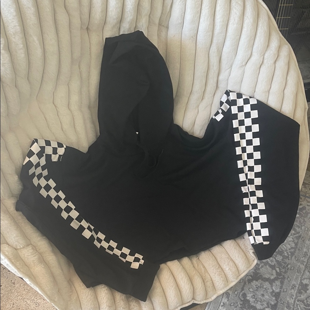 Black Hoodie with Checkered Sleeves